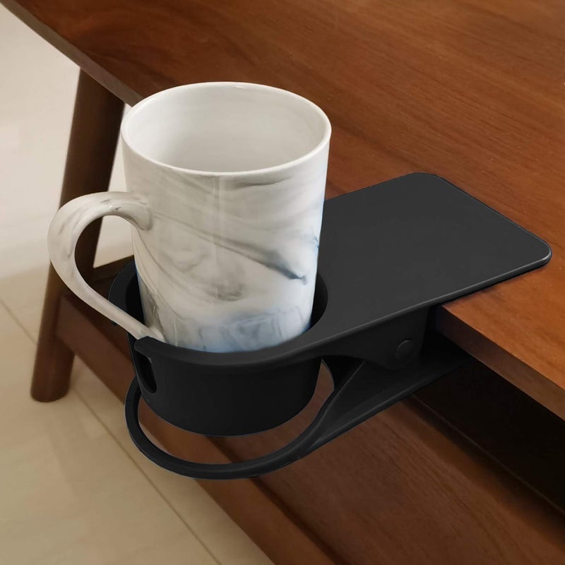 Dirza Upgraded Clip On Cup Holder for Office Chair Table Desk Side to Hold Coffee Mug Water Soda Tea Drinking Bottle Black - Image 1